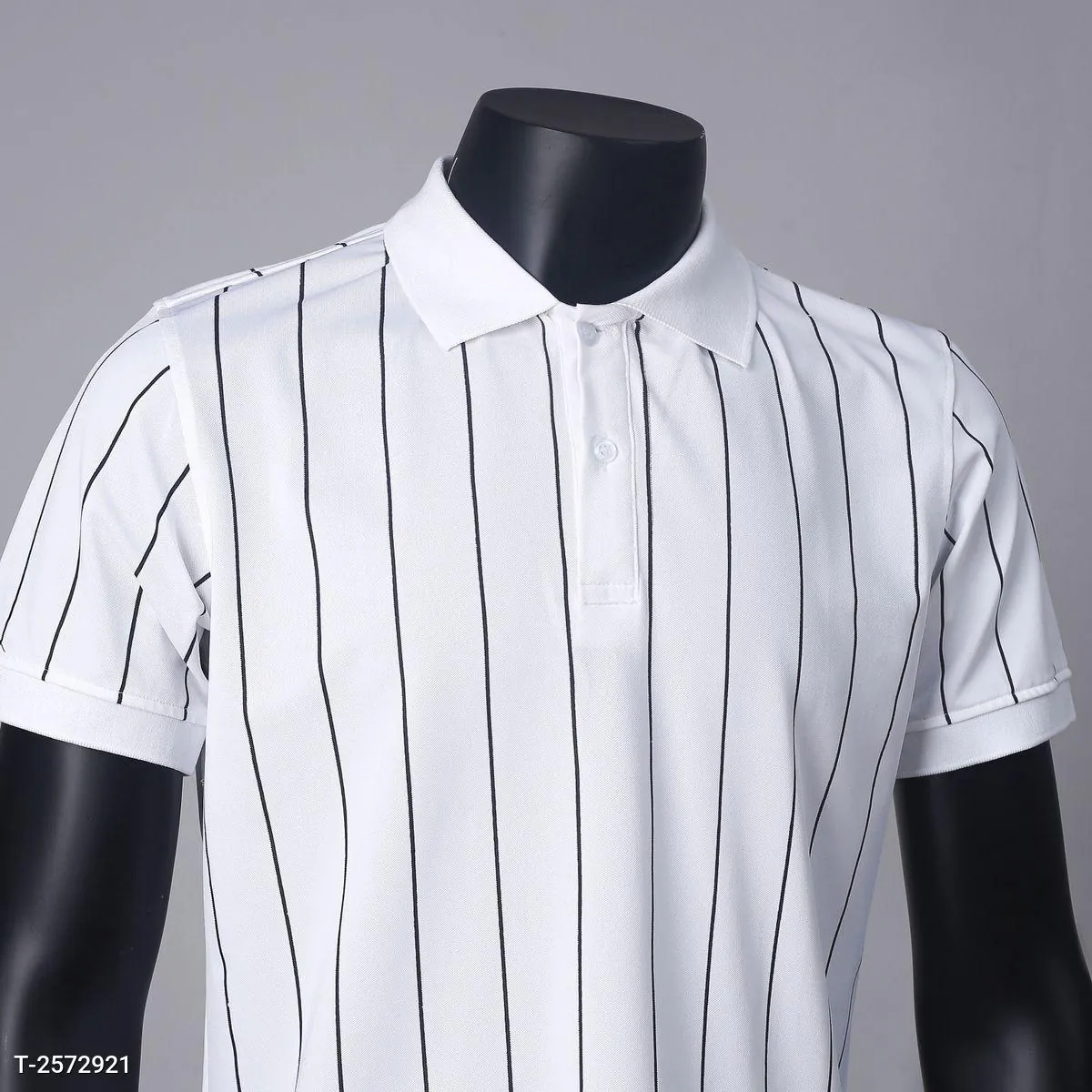 Áo Polo Nam Cổ Bẻ Ngắn Tay Vải Cá Sấu Họa Tiết Kẻ Sọc Dọc Co Giãn Style Hàn Quốc Màu Trắng Kẻ - Ảnh chi tiết 3